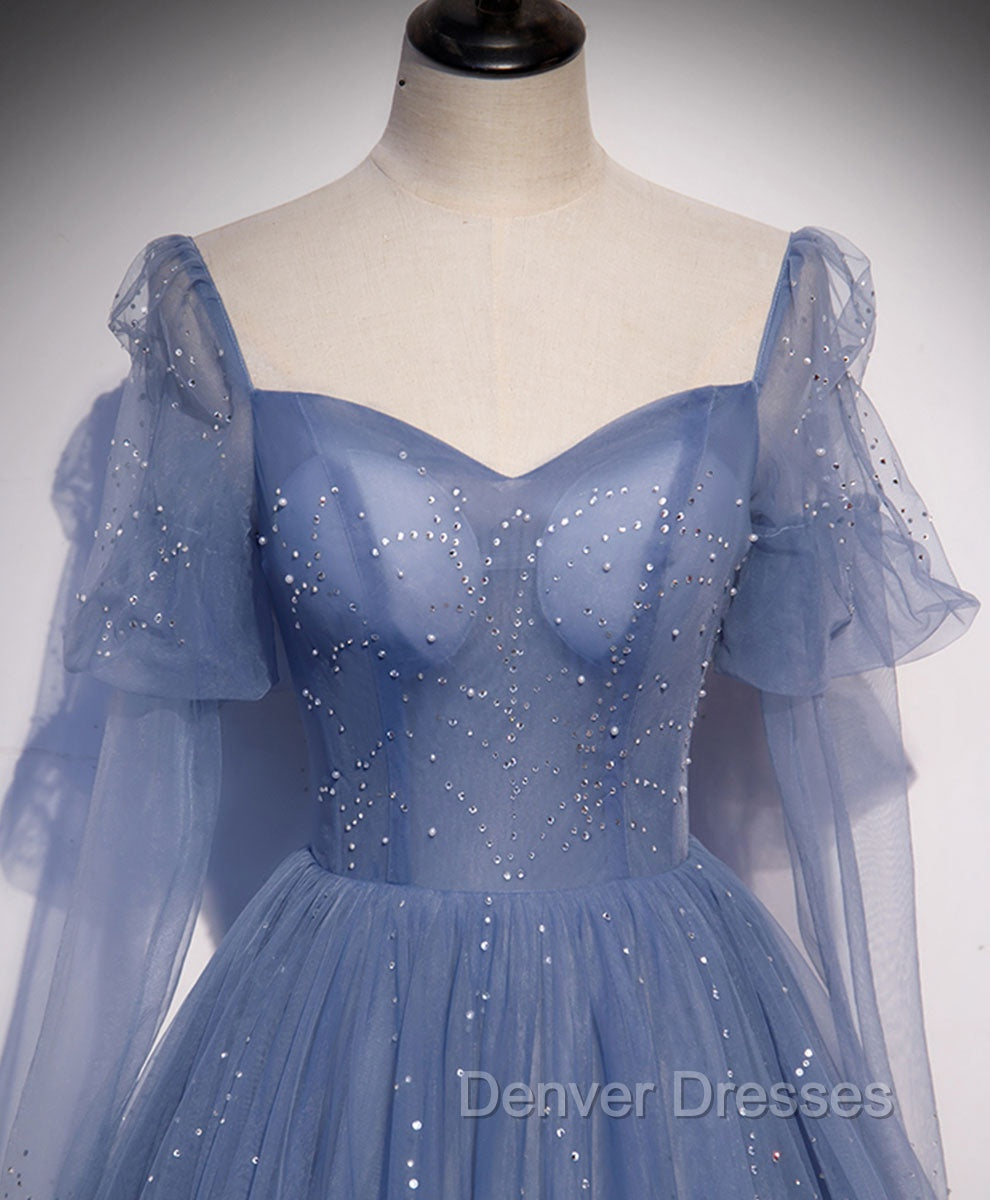 A line Blue Long Prom Dress, Blue Formal Graduation Dress with Beading Secondary image