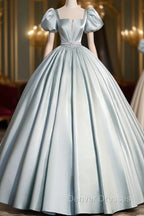 A-Line Blue Satin Long Prom Dress, Blue Long Formal Dress