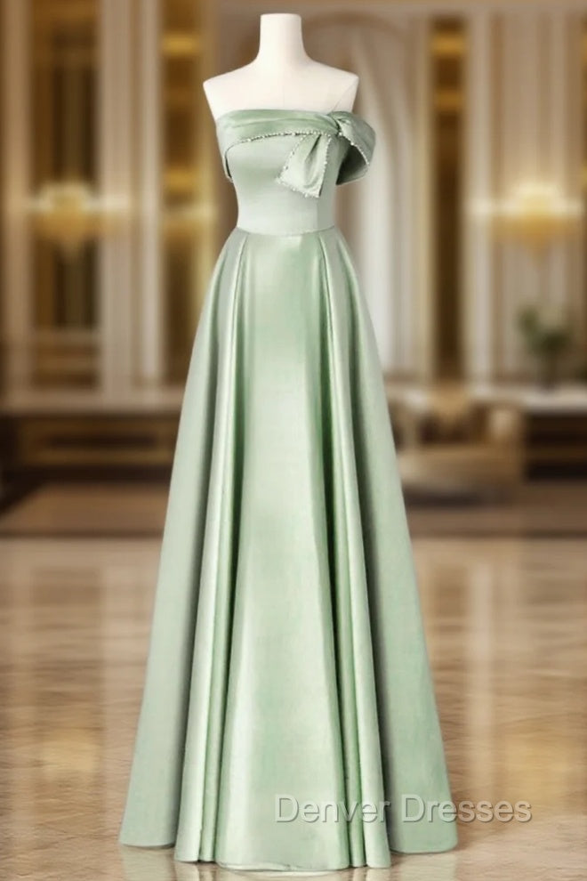 A-Line Blue Satin Long Prom Dress, Blue Formal Evening Dress Main image