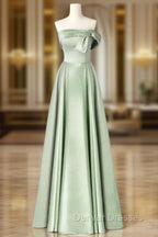 A-Line Blue Satin Long Prom Dress, Blue Formal Evening Dress