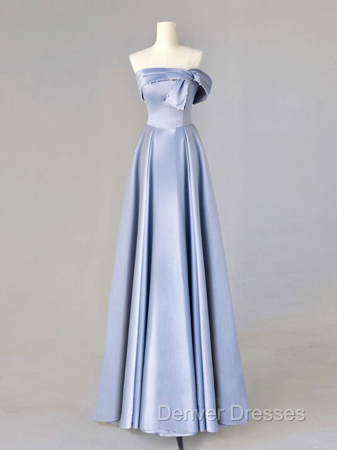 A-Line Blue Satin Long Prom Dress, Blue Formal Evening Dress