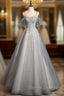A-line Blue Tulle Sequins Spaghetti Straps Prom Dress