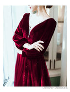 A-Line Bridesmaid Dress Jewel Neck Long Sleeve Elegant Floor Length Tulle / Velvet With Sequin / Bandage