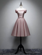 A-Line Bridesmaid Dress Off Shoulder Sleeveless Elegant Tea Length Satin With Bow(S) / Pleats