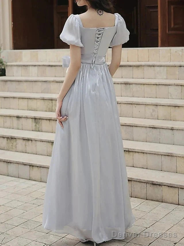 A-Line Bridesmaid Dress Square Neck Short Sleeve Elegant Ankle Length Organza With Bow(S) Secondary image