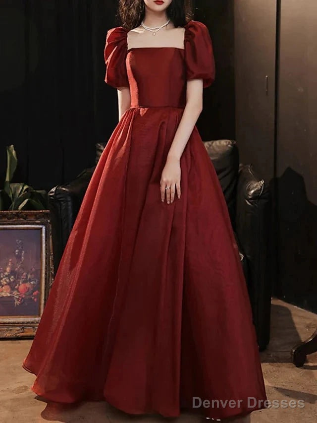 A-Line Bridesmaid Dress Square Neck Short Sleeve Elegant Floor Length Satin With Pleats Secondary image