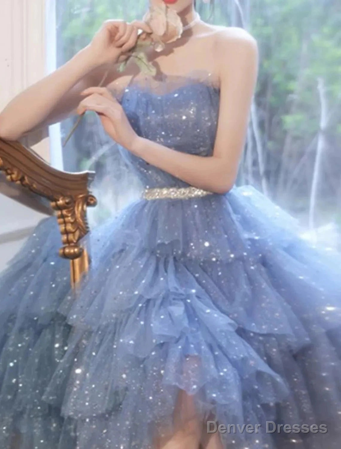 A-Line Bridesmaid Dress Strapless Sleeveless Elegant Knee Length Tulle / Sequined With Sash / Ribbon / Sequin