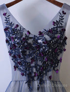 A-Line Bridesmaid Dress V Neck Sleeveless Elegant Floor Length Tulle With Beading / Appliques