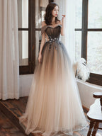 A Line Brown Long Prom Dresses, Off Shoulder Brown Formal Graduation Dresses