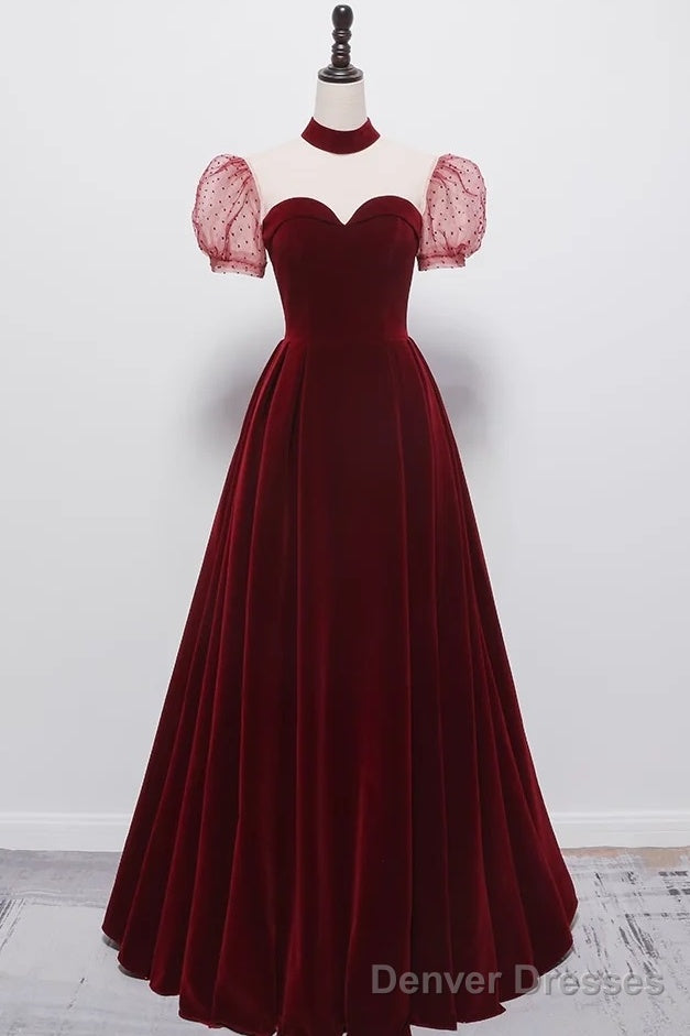 A line Burgundy Evening Party Dress Velvet Long Prom Dress Secondary image