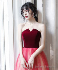 A-Line Burgundy Long Prom Dresses, Burgundy Formal Evening Dress With Velvet