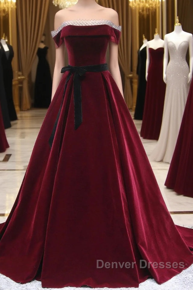 A-Line Burgundy Long Prom Dress, Burgundy Formal Evening Dress