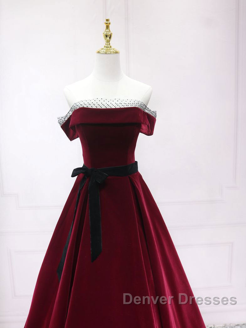 A-Line Burgundy Long Prom Dress, Burgundy Formal Evening Dress Secondary image