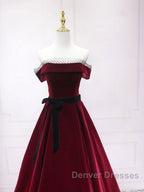 A-Line Burgundy Long Prom Dress, Burgundy Formal Evening Dress