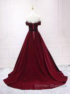 A-Line Burgundy Long Prom Dress, Burgundy Formal Evening Dress