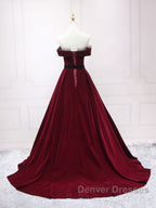 A-Line Burgundy Long Prom Dress, Burgundy Formal Evening Dress