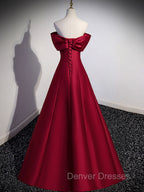 A-Line Burgundy Off Shoulder Long Prom Dress, Burgundy Evening Dress