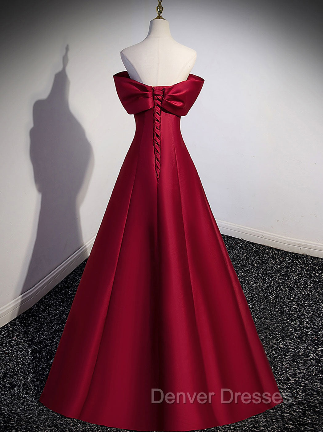A-Line Burgundy Off Shoulder Long Prom Dress, Burgundy Evening Dress
