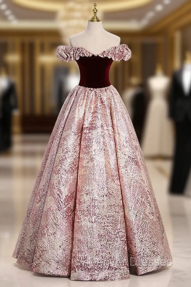 A-Line Burgundy Off the Shoulder Prom Dress