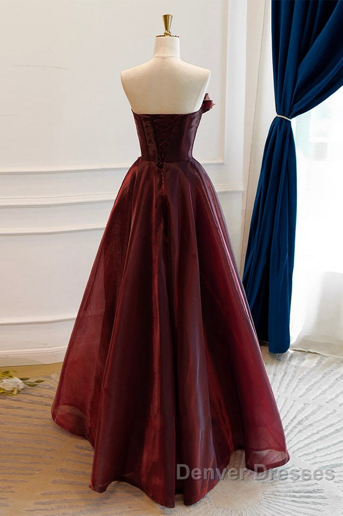 A-Line Burgundy Organza Burgundy Long Prom Dress, Burgundy Long Evening Dress Secondary image