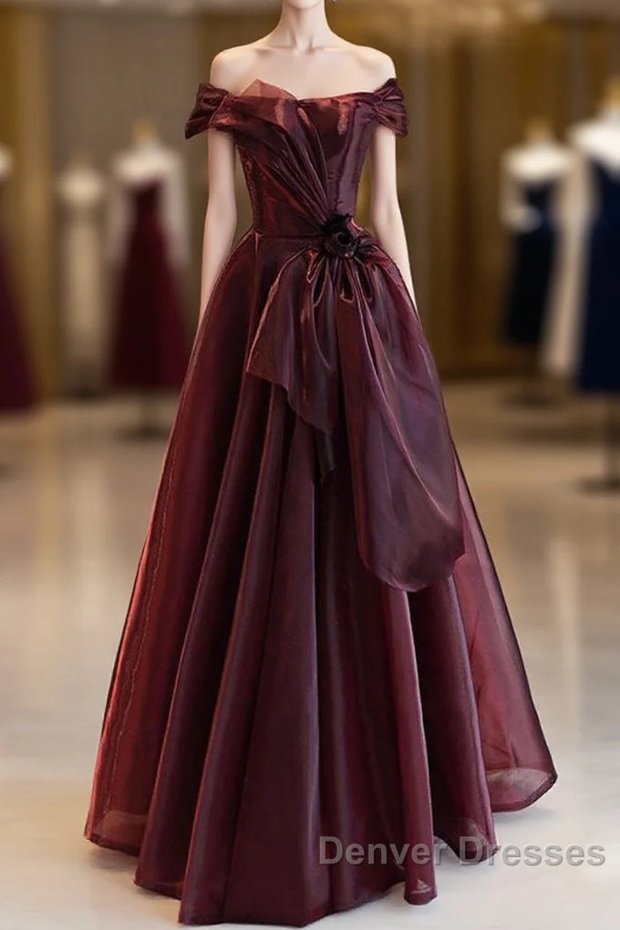A-Line Burgundy Organza Burgundy Long Prom Dress, Burgundy Long Evening Dress Main image