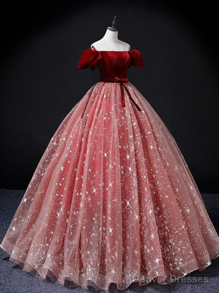 A-Line Burgundy/Pink Tulle Long Prom Dress, Burgundy/Pink Sweet 16 Dress Secondary image