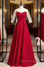 A-Line Burgundy Satin Short Sleeve Appliques Prom Dress