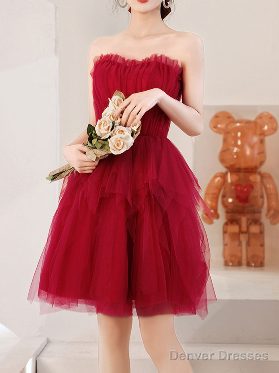 A Line Burgundy Short Prom Dresses, Cute Burgundy Homecoming Dress Main image