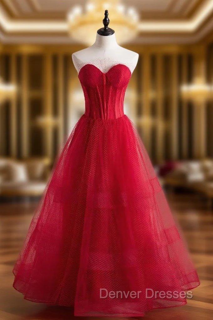 A-Line Burgundy Tulle Sweetheart Prom Dress