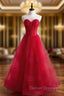 A-Line Burgundy Tulle Sweetheart Prom Dress
