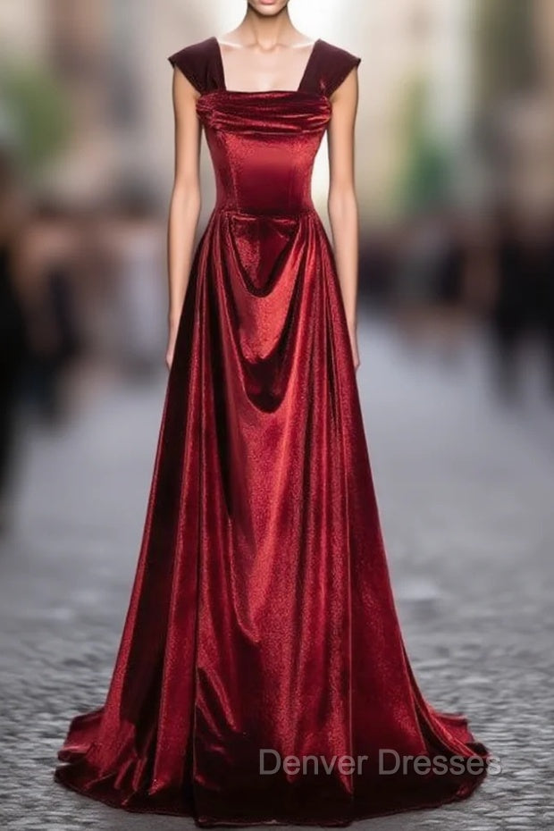 A-Line Burgundy Velvet Off the Shoulder Pleats Prom Dress Main image