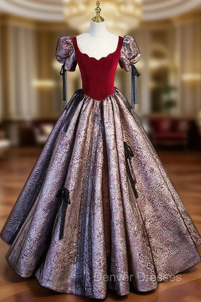 A-Line Burgundy Velvet Short Sleeve Bow Prom Dress Main image