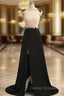 A-Line Champagne Black Cap Sleeve Backless Long Prom Dress