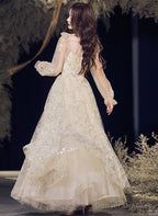 A-Line Champagne Tulle Long Evening Dress Party Dress, Champagne Prom Dress
