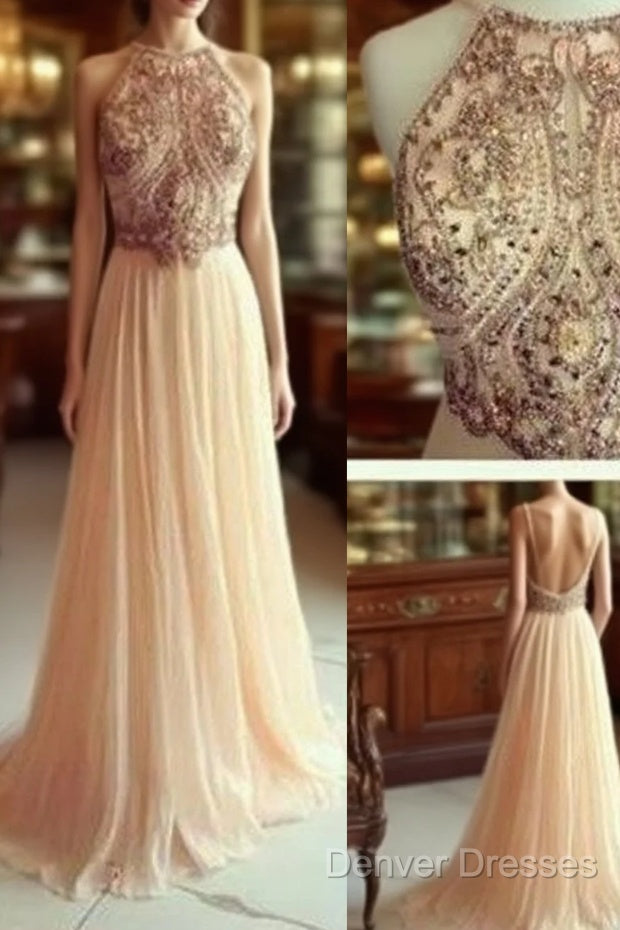 A Line Chiffon Backless Beading, Sequin Long Prom Dress Main image
