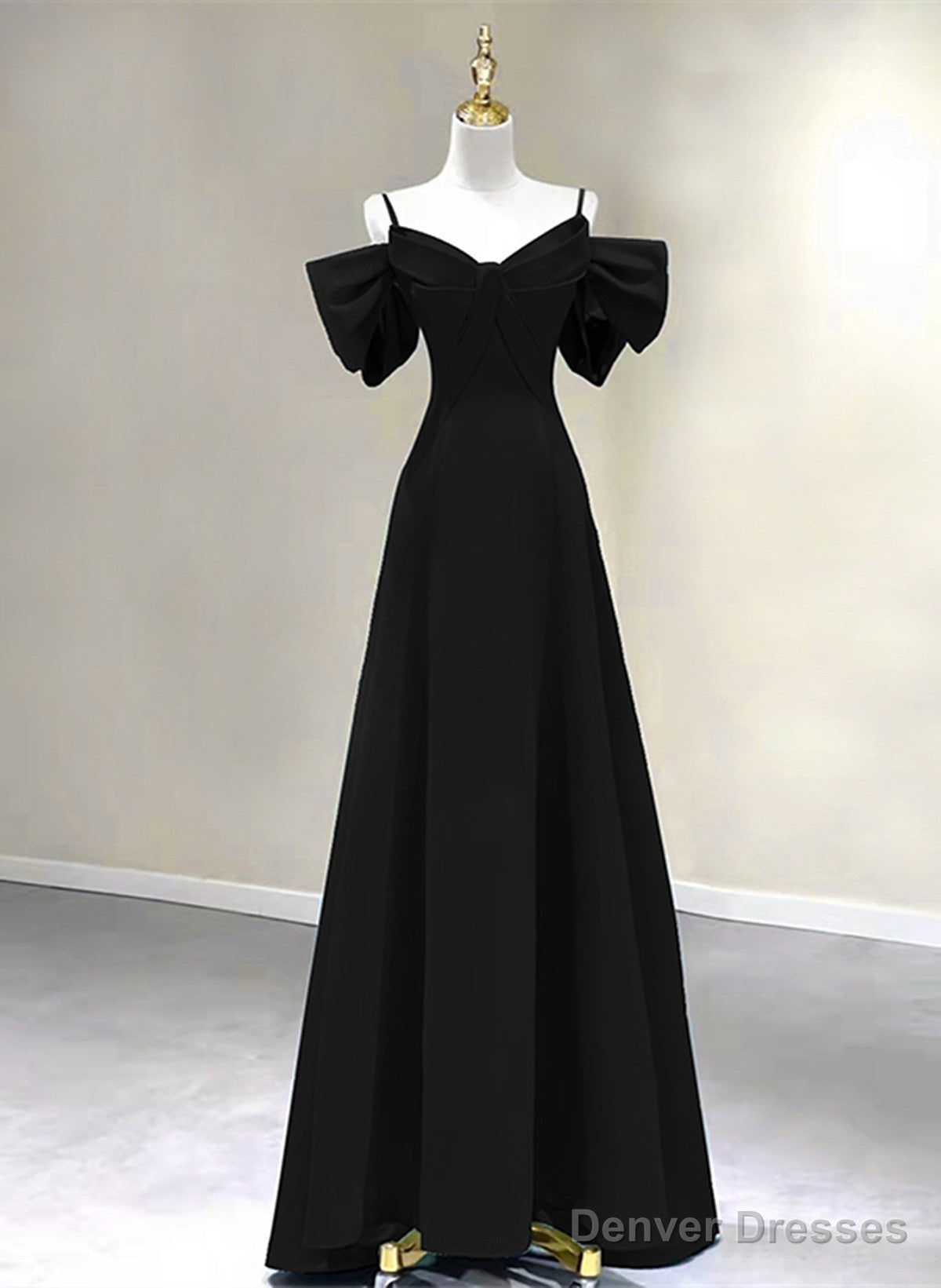 A-Line Chiffon Black Off Shoulder Sweetheart Prom Dress, Black Chiffon Party Dress Main image