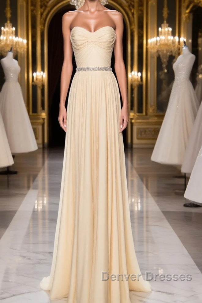 A-Line Chiffon Long Prom Dress, Sweetheart Neck Chiffon Formal Dress