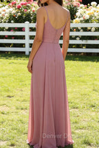 A Line Chiffon Prom Dresses Deep V Neck Bridesmaid Dress Long