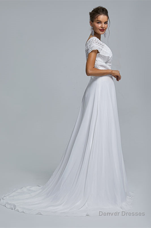 A-Line Chiffon V-Neck Applique Floor-Length Wedding Dresses Main image