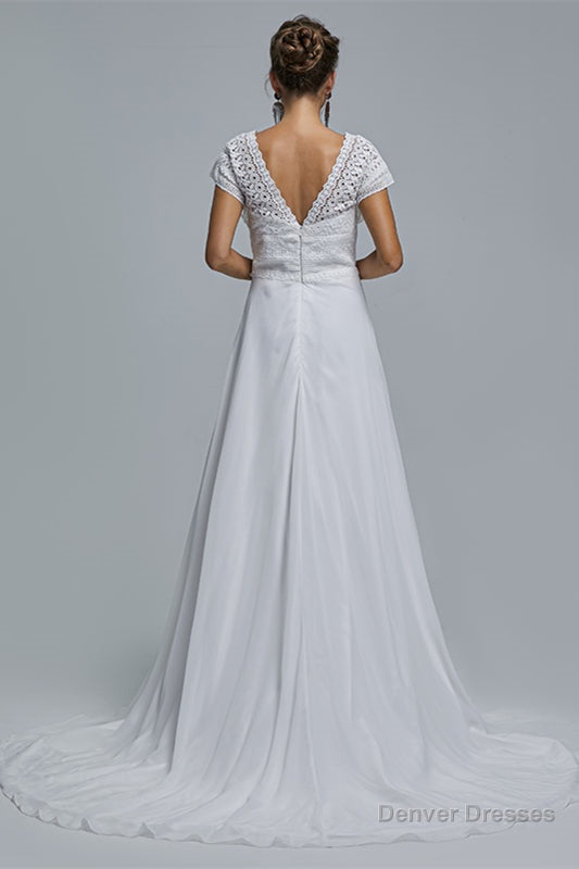 A-Line Chiffon V-Neck Applique Floor-Length Wedding Dresses Secondary image