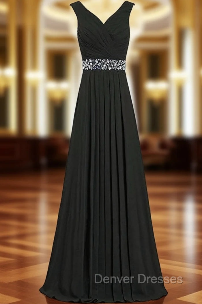 A-Line Chiffon V-neck Floor Length Bridesmaid Dress With Beading Main image
