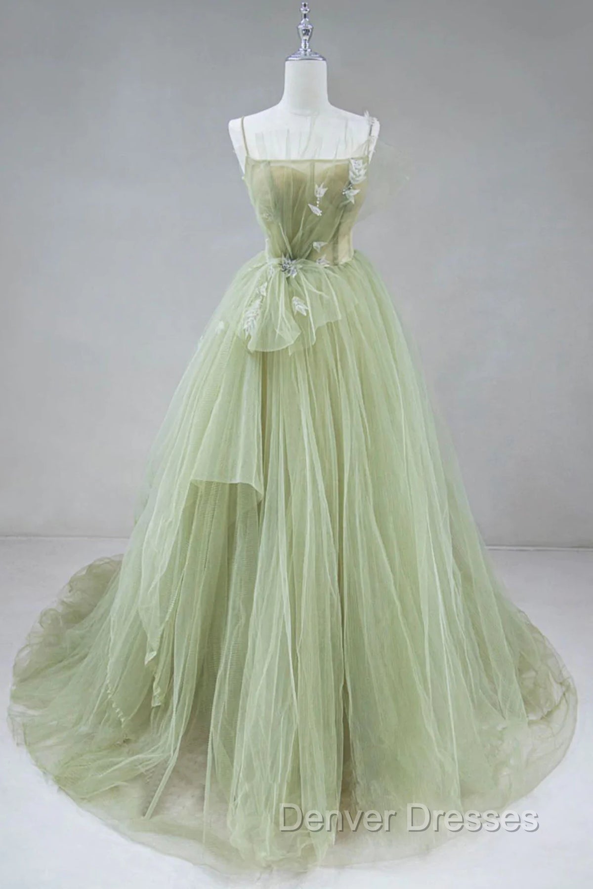 A Line Corset Back Sage Green Tulle Long Dress Secondary image