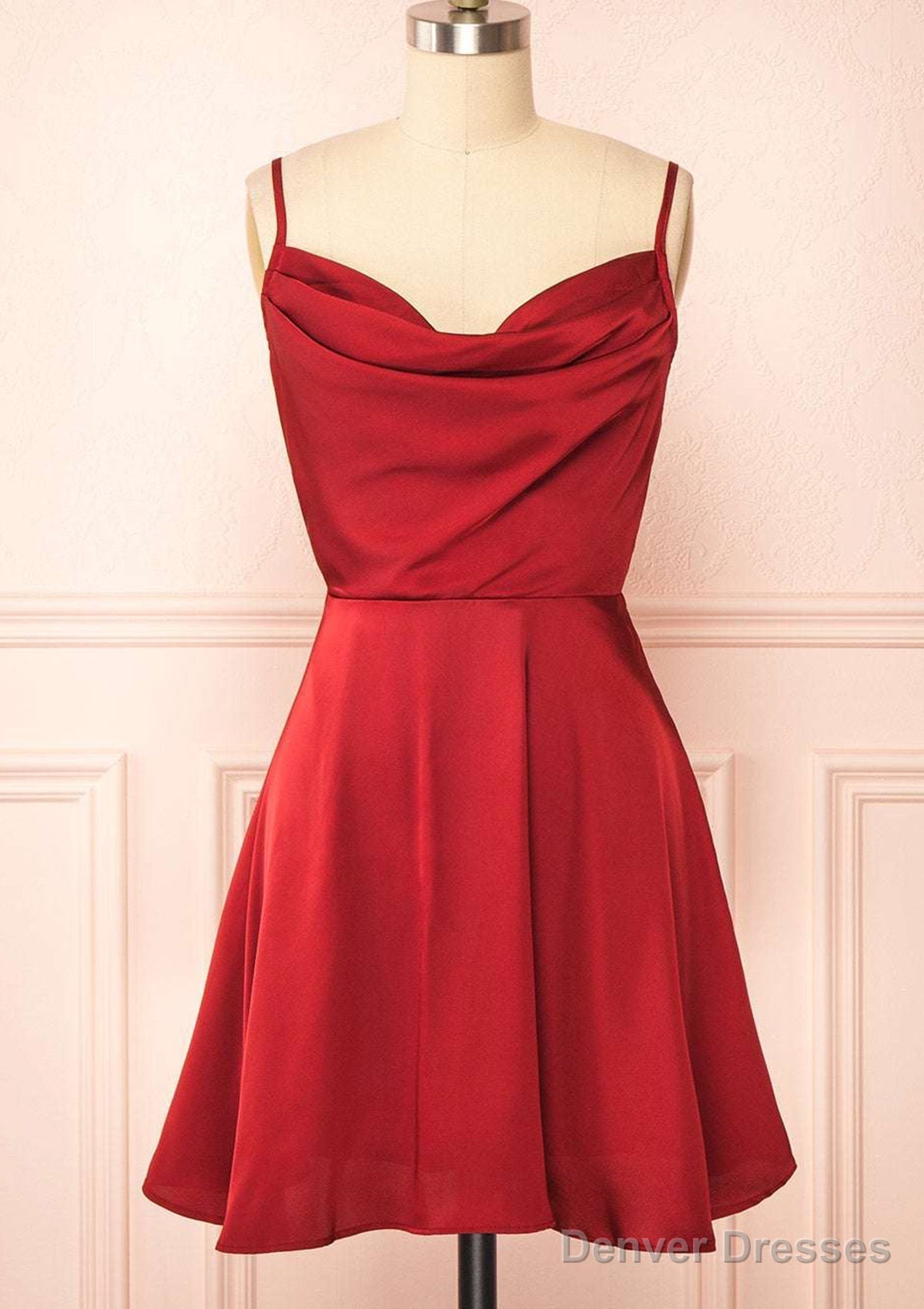 A-Line Cowl Neck Sleeveless Short/Mini Charmeuse Red Homecoming Dress With Pleated Main image