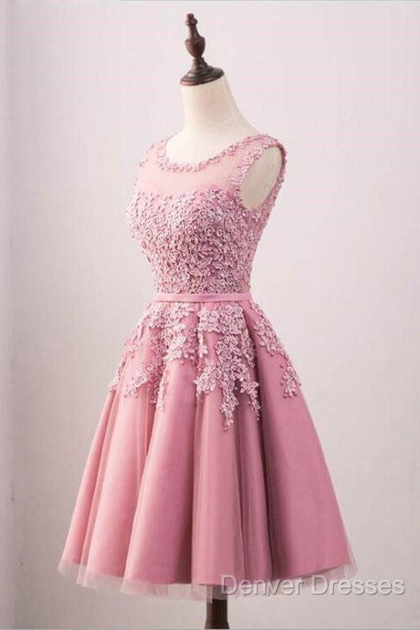 A-Line Crew Knee-Length Tulle Homecoming Dress With Appliques Secondary image