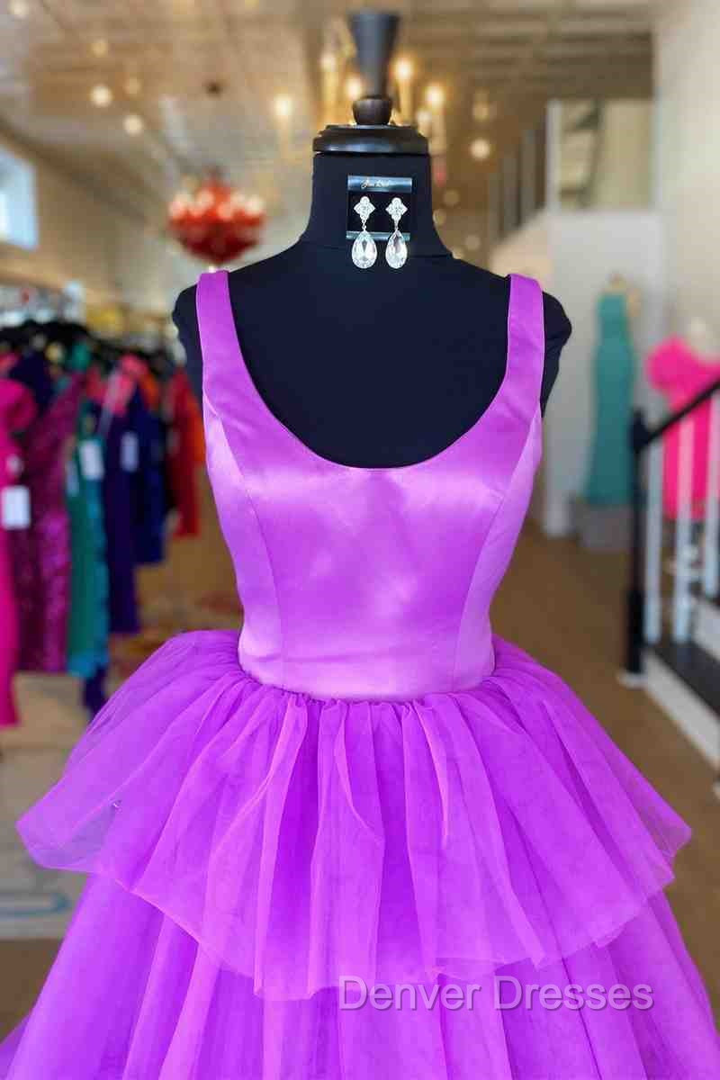 A-Line Crew Neck Lilac Tiered Tulle Long Formal Dress Secondary image