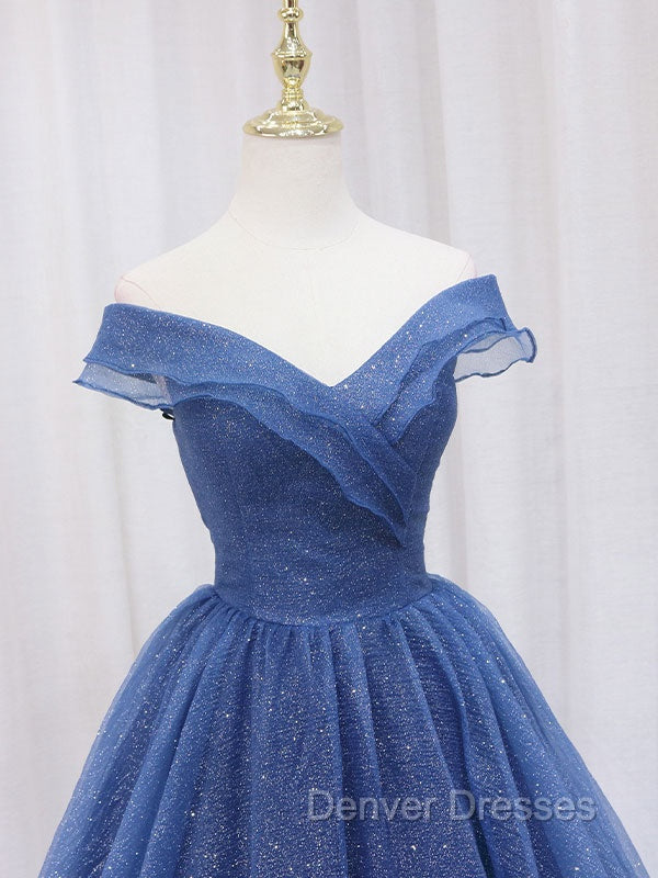 A-Line Dark Blue Tulle Long Prom Dress, Blue Formal Evening Dress