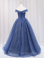 A-Line Dark Blue Tulle Long Prom Dress, Blue Formal Evening Dress