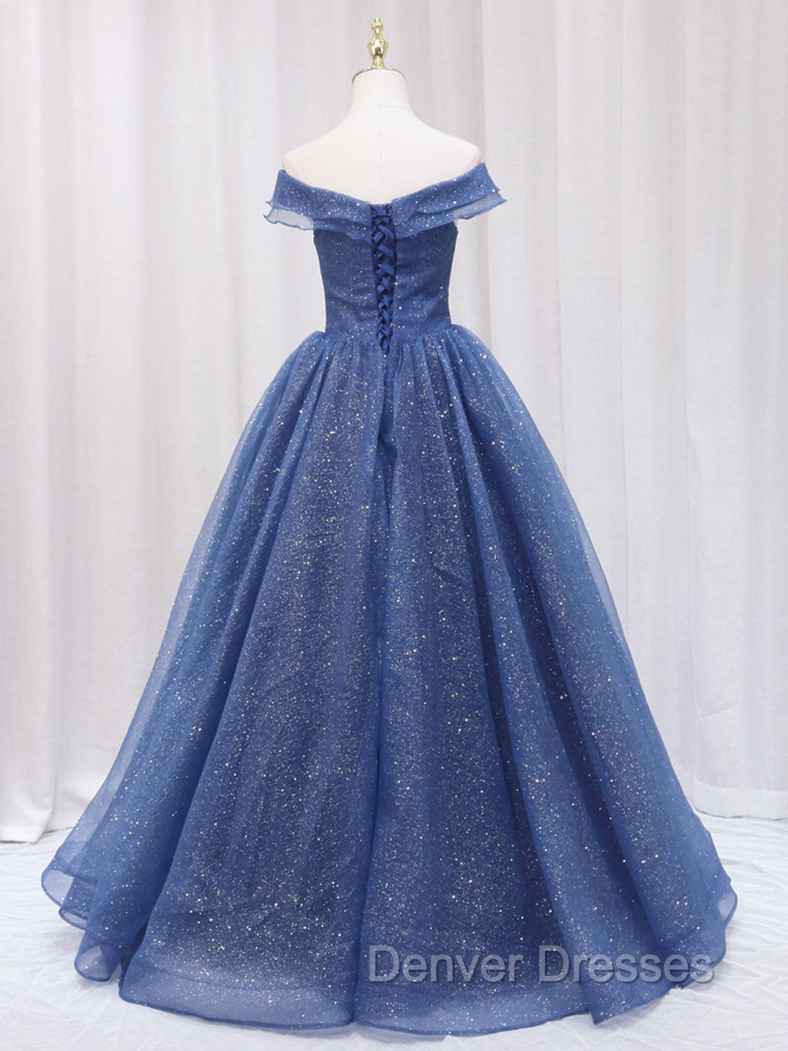 A-Line Dark Blue Tulle Long Prom Dress, Blue Formal Evening Dress