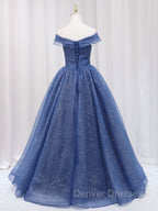 A-Line Dark Blue Tulle Long Prom Dress, Blue Formal Evening Dress