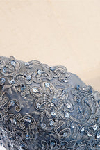 A-line Deep V Neck Beaded Appliques Multi-Layers Hi-Low Formal Dress